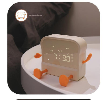 small white cartoon alarm clock front view