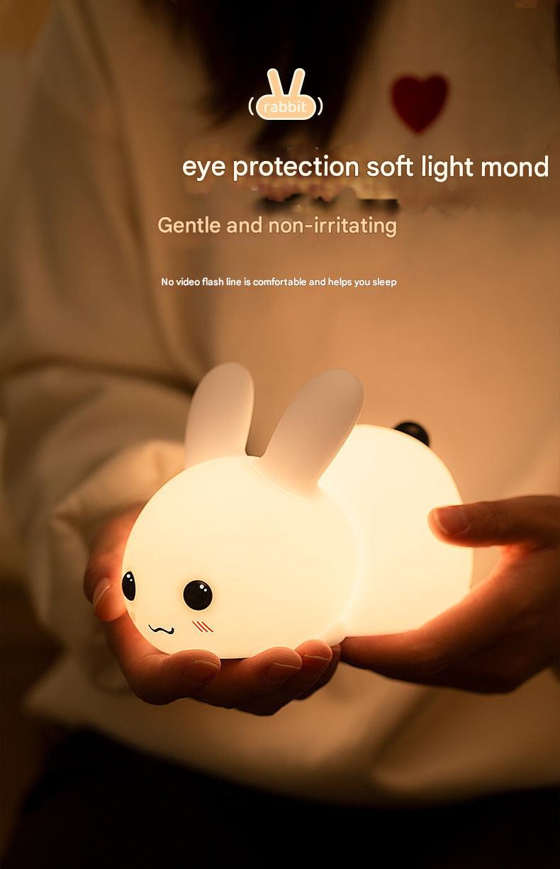 Night time use of cuddly rabbit LED light