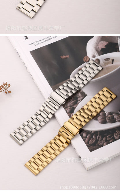 Stylish 3-Bead Stainless Steel Watch Band for Apple & Samsung Watches - Adjustable Sizes in Multiple Colors