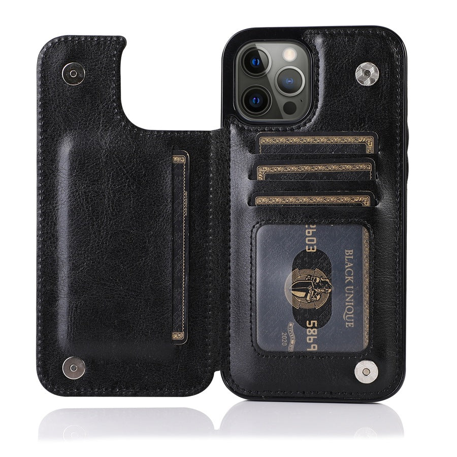 Premium TPU Wallet Case for iPhone 15 & 14 Series – Stylish, Shockproof, Multi-Card Holder