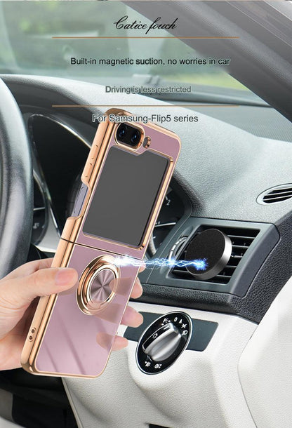 Samsung Galaxy Z Flip 6 Copper Plated Ring Stand Magnetic Phone Case - Shockproof & Fingerprint Resistant