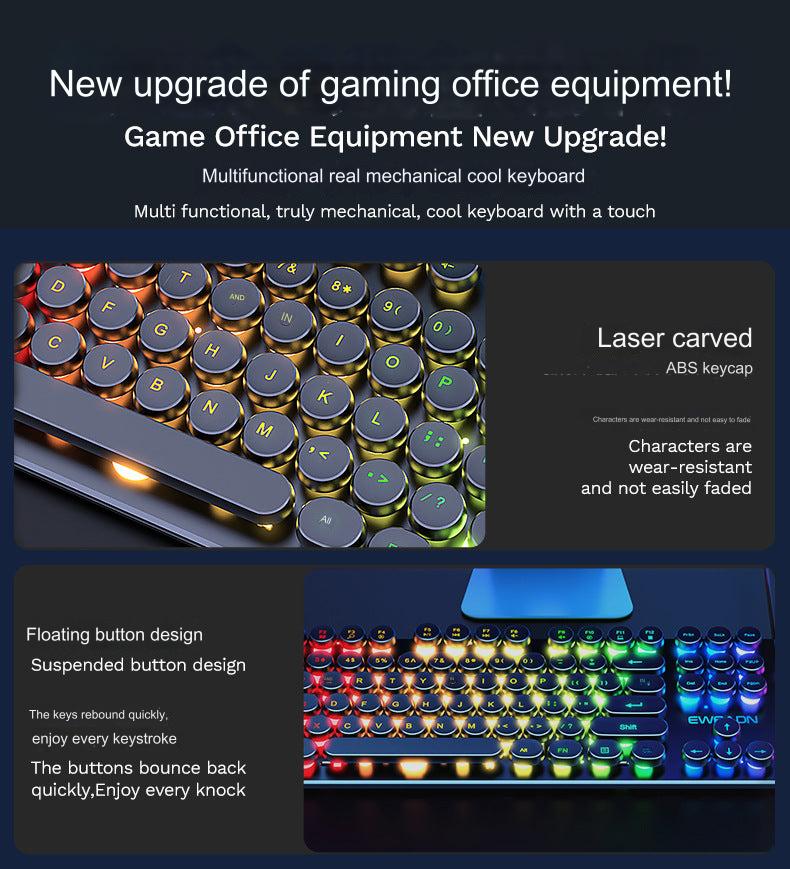 EWEADN GX330 Retro Punk Mechanical Gaming Keyboard & RGB Mouse Set - USB Wired, Ergonomic Design, 1600 DPI