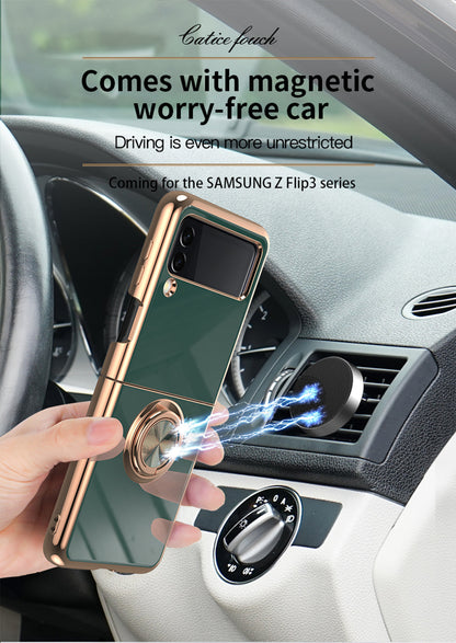 Samsung Galaxy Z Flip 6 Copper Plated Ring Stand Magnetic Phone Case - Shockproof & Fingerprint Resistant