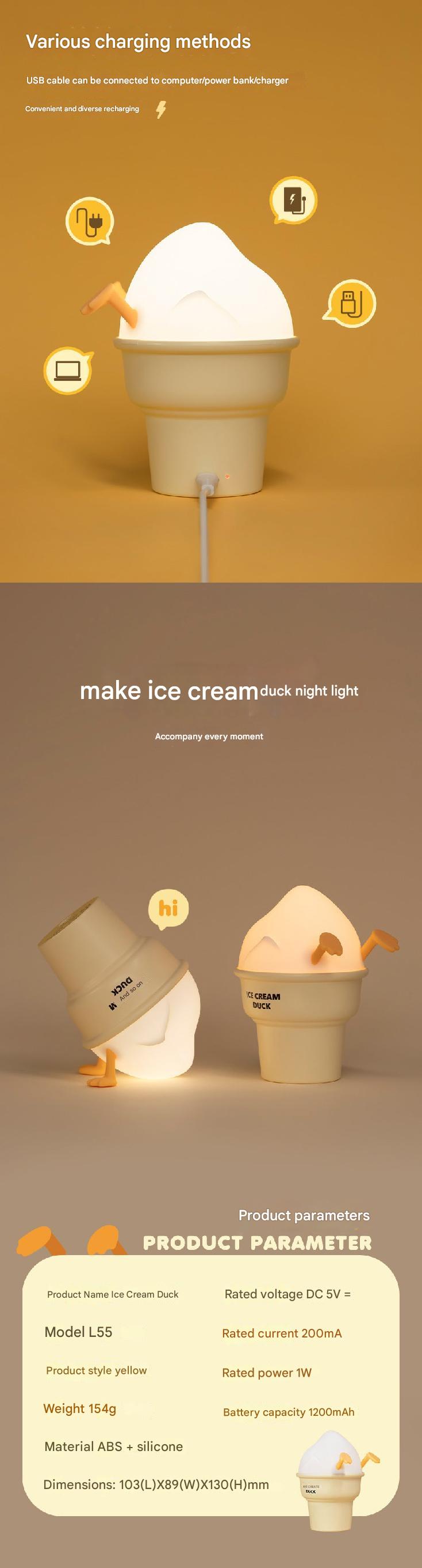 touch-sensitive night light ice cream design