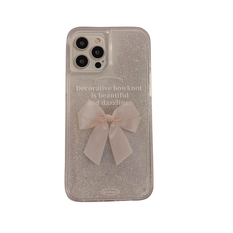 Stylish Touch - Pink Sand Glitter Bow iPhone Case for iPhone 15/14/13 Series - Shockproof and Cute Design