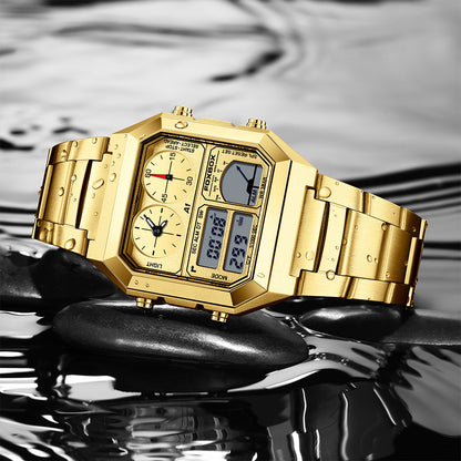 stylish men's watch in gold and black color