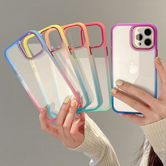 Stylish Dual-Gradient iPhone Case Compatible with iPhone 15 - Vibrant Colorful Protection with Metal Finish