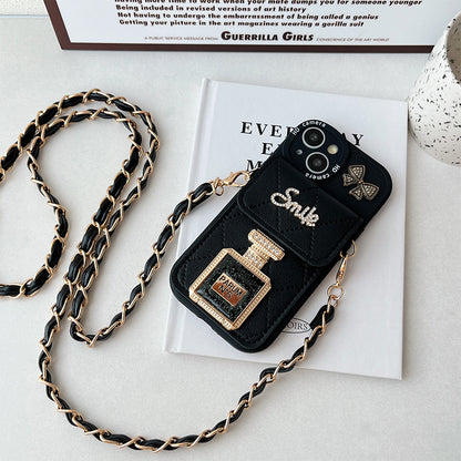 Chic Crossbody Wallet Case for iPhone 14/13/12 - Stylish TPU Phone Bag with Mirror & Chain - Protective & Versatile Design