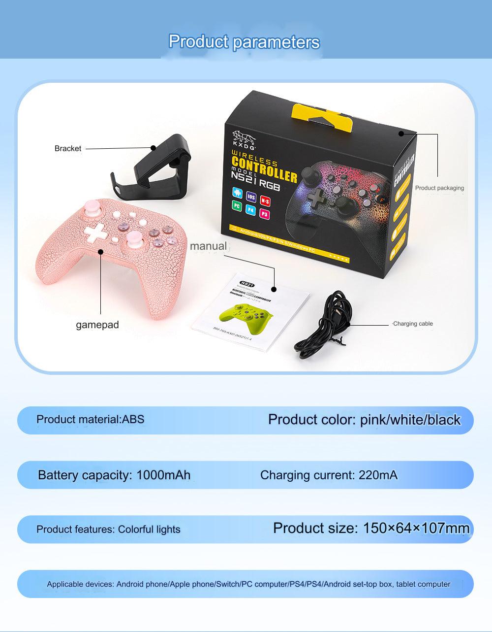 KXD NS21 RGB Wireless Gaming Controller for PC, iOS, Android, PS4, and Switch - Customizable Gaming Experience