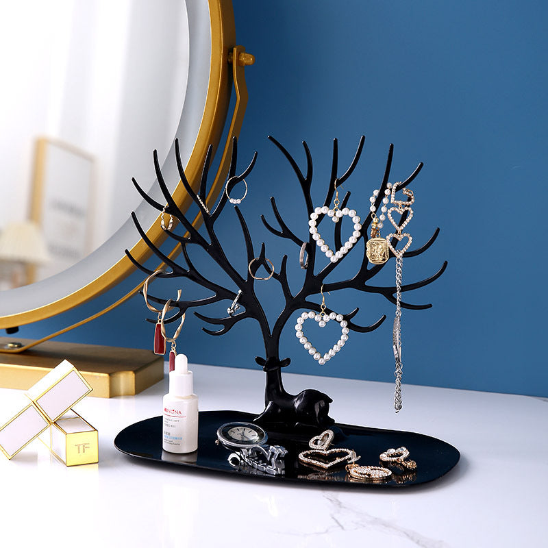 Elegant black deer antler jewelry organizer stand