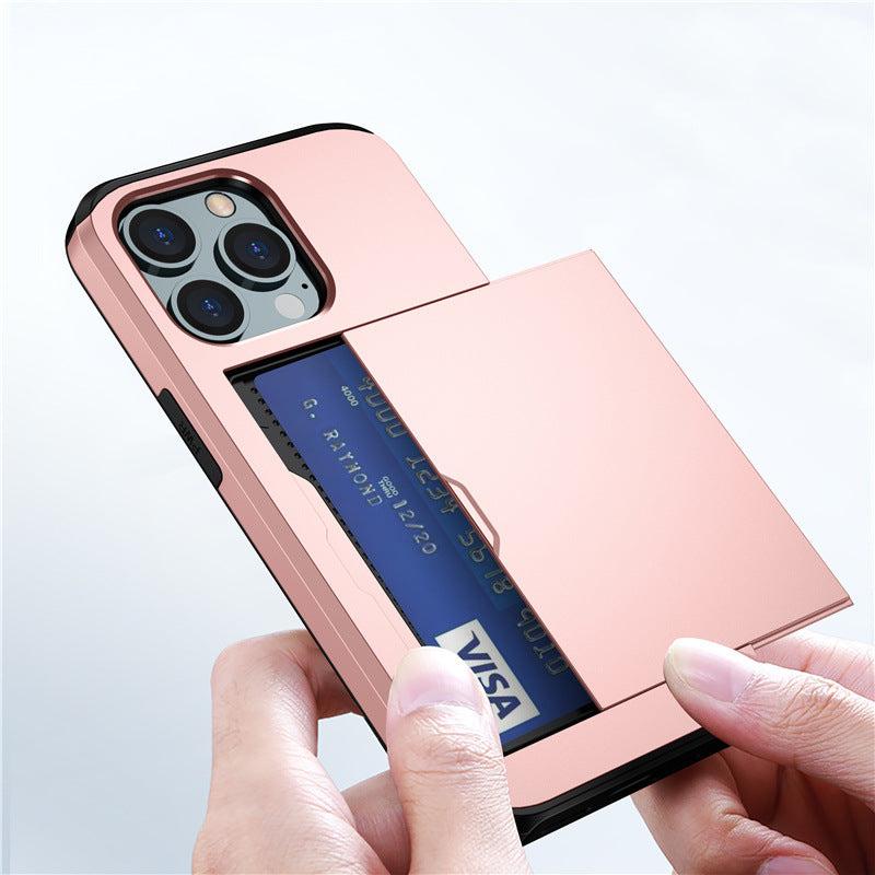 Versatile Shockproof Sliding Card Case for iPhone & Samsung - Durable PC+TPU with Multiple Colors