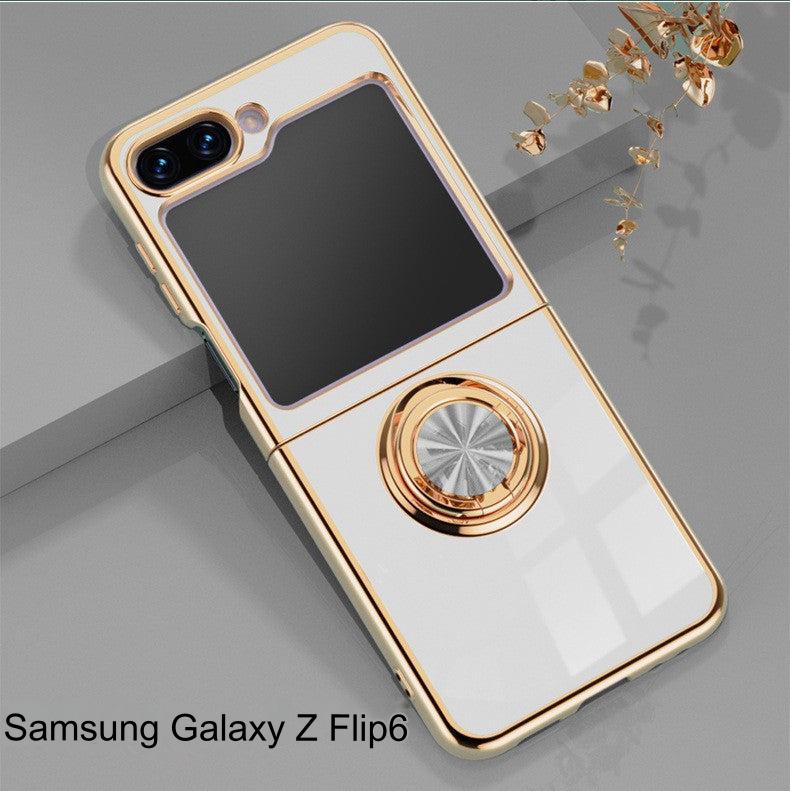 Samsung Galaxy Z Flip 6 Copper Plated Ring Stand Magnetic Phone Case - Shockproof & Fingerprint Resistant