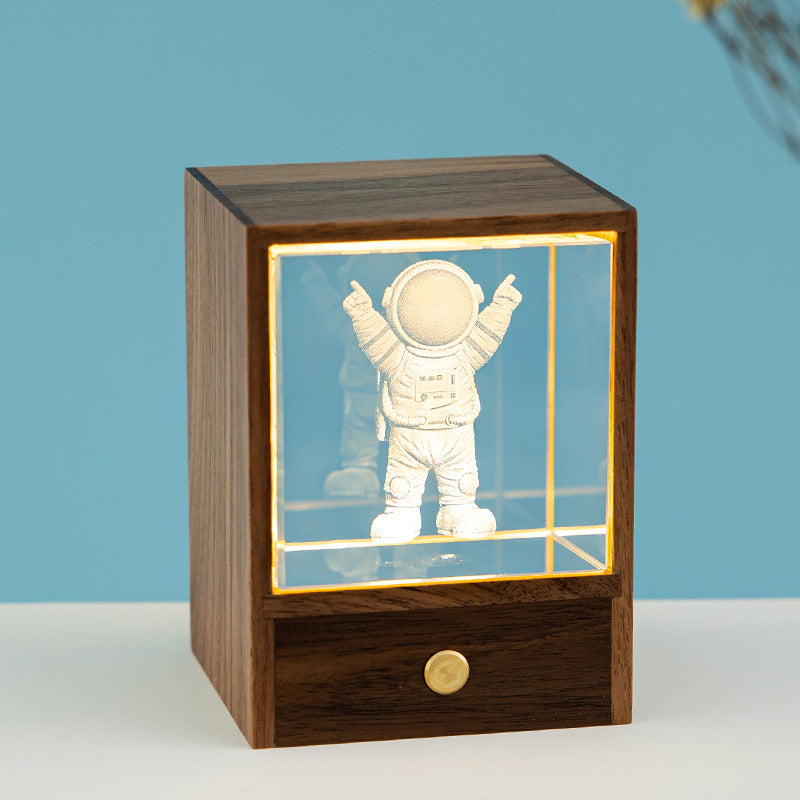 Wooden night light with astronaut decoration