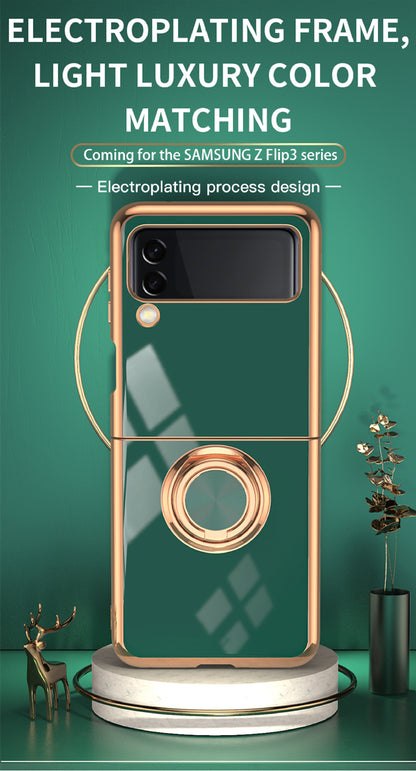 Samsung Galaxy Z Flip 6 Copper Plated Ring Stand Magnetic Phone Case - Shockproof & Fingerprint Resistant