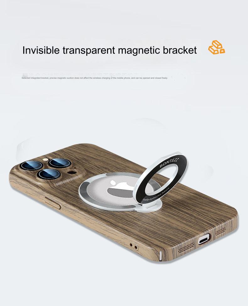 Stylish Magnetic Phone Case with Stand for iPhone 14/15 - All-Weather Protection & Premium Wood Finish