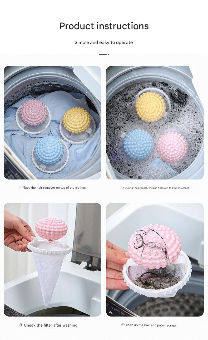 Close-up of multifunctional hair catcher and cleaning ball
