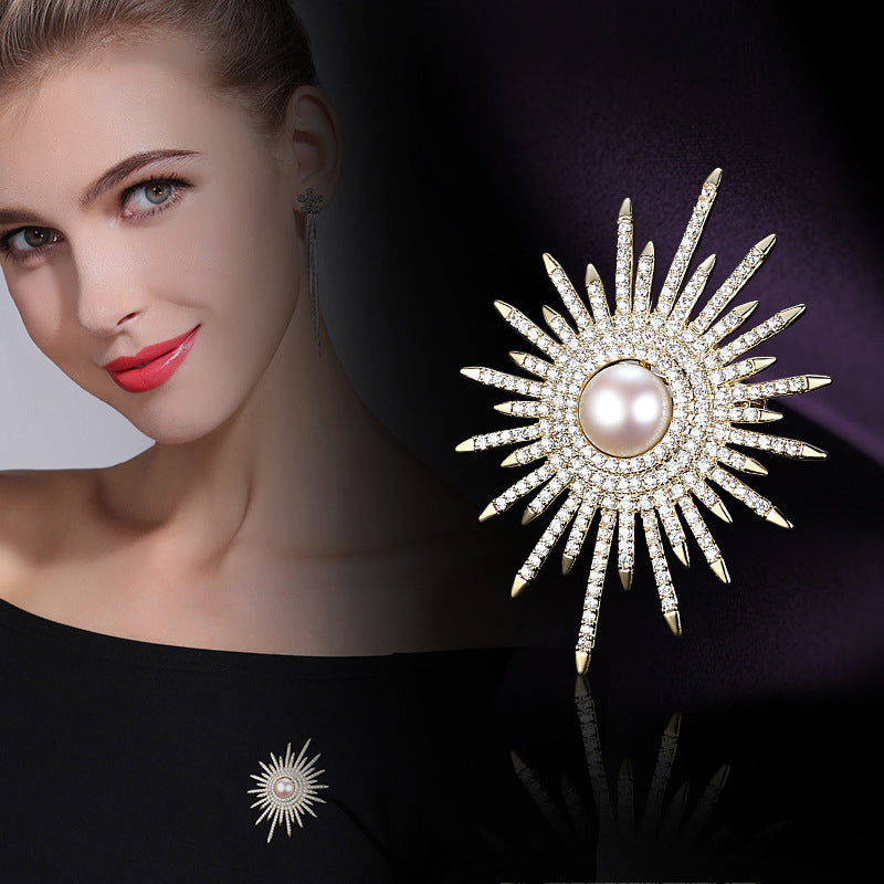 Floral Brooch Pin with Pearls - Image 1