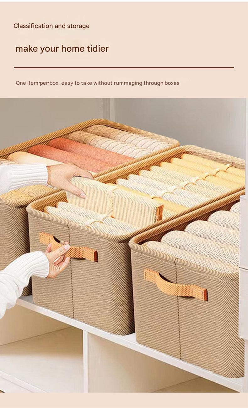 Folded fabric storage bins assorted sizes