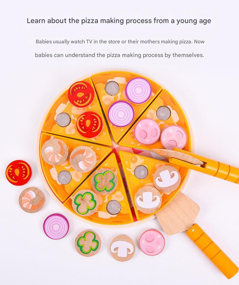 Creative play with wooden pizza and toppings