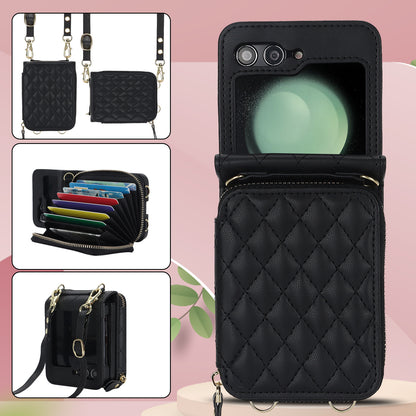 Stylish Samsung Z Flip 5 and Z Flip 6 Crossbody Phone Case with Card Holder - Durable PU+TPU Protection