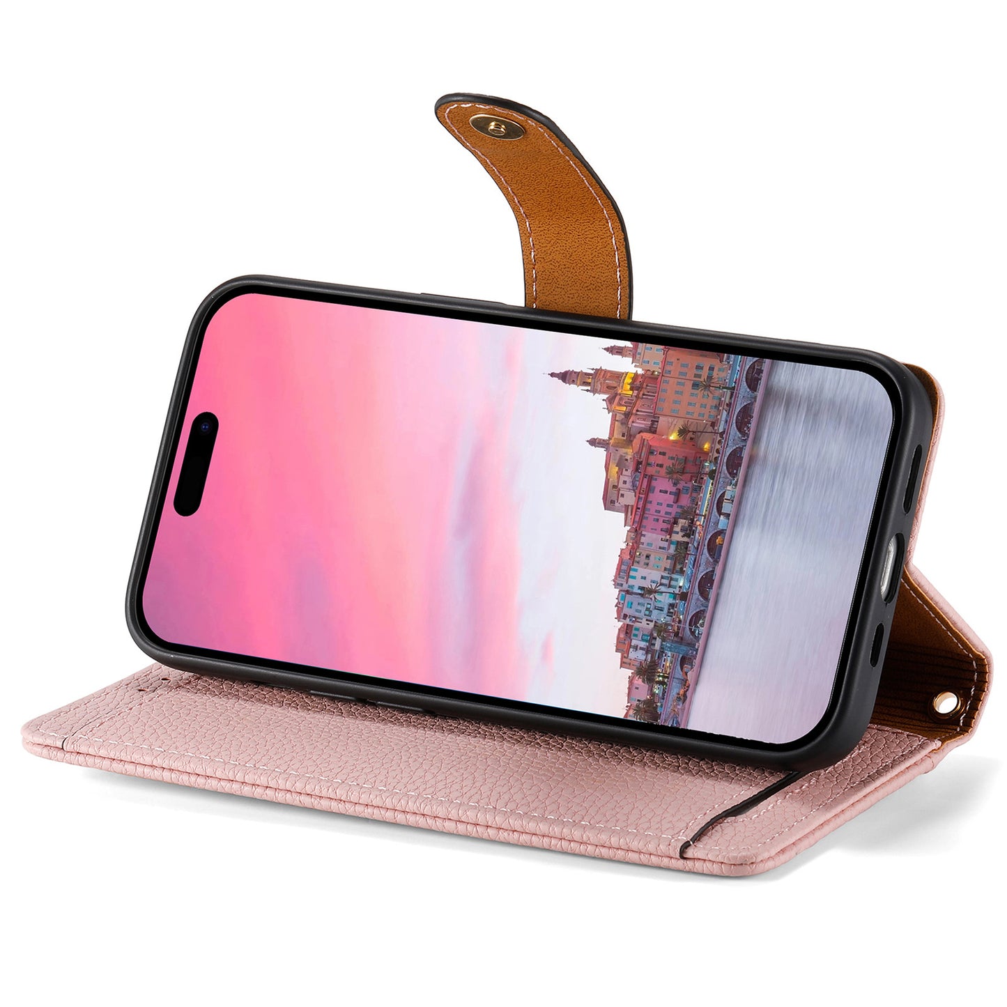 Stylish iPhone 16 Pro Max Heart-Shaped PU Leather Case with RFID Protection & Adjustable Strap