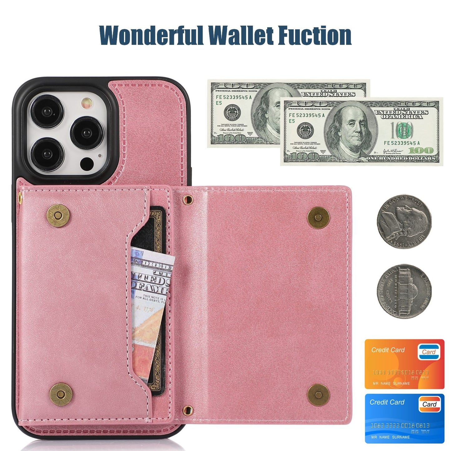 Slim Magnetic iPhone Wallet Case with Stand - Anti-Drop, Shockproof Protection for iPhone 15/14/13/12 Series