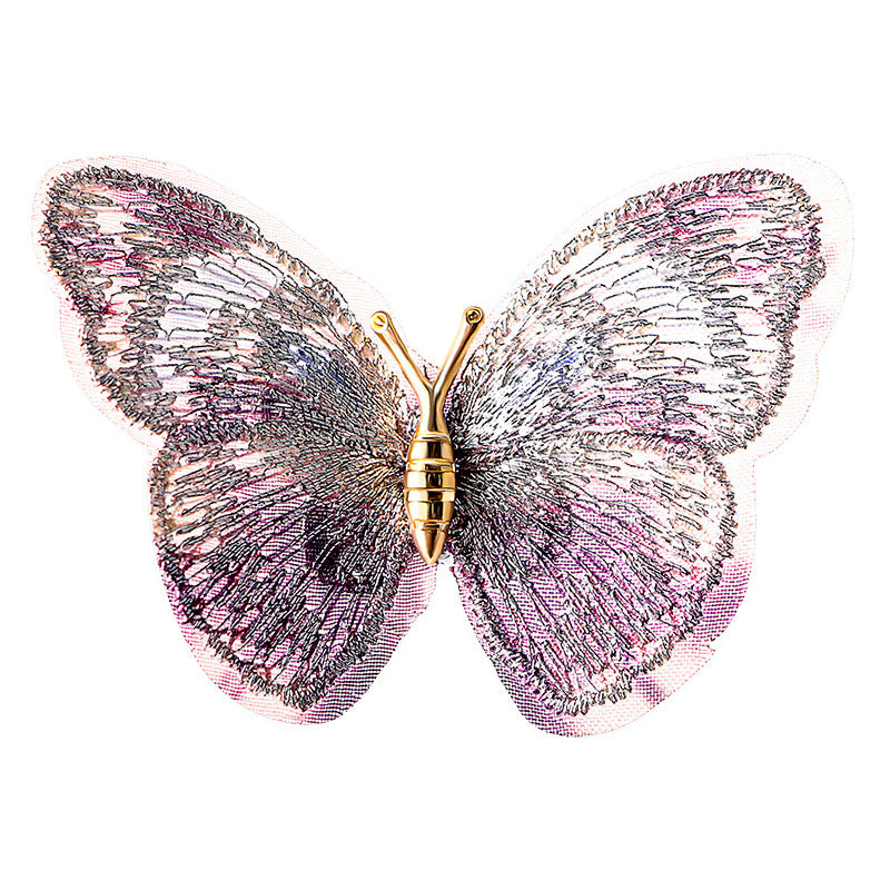 Butterfly embroidered brooch in purple