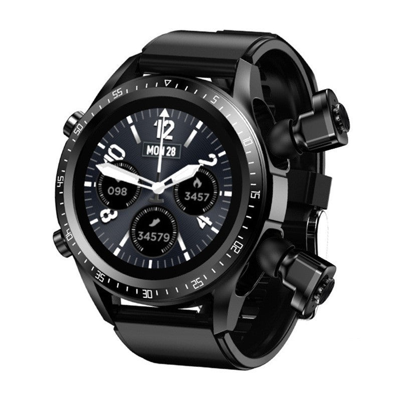 Smartwatch with earbuds front view