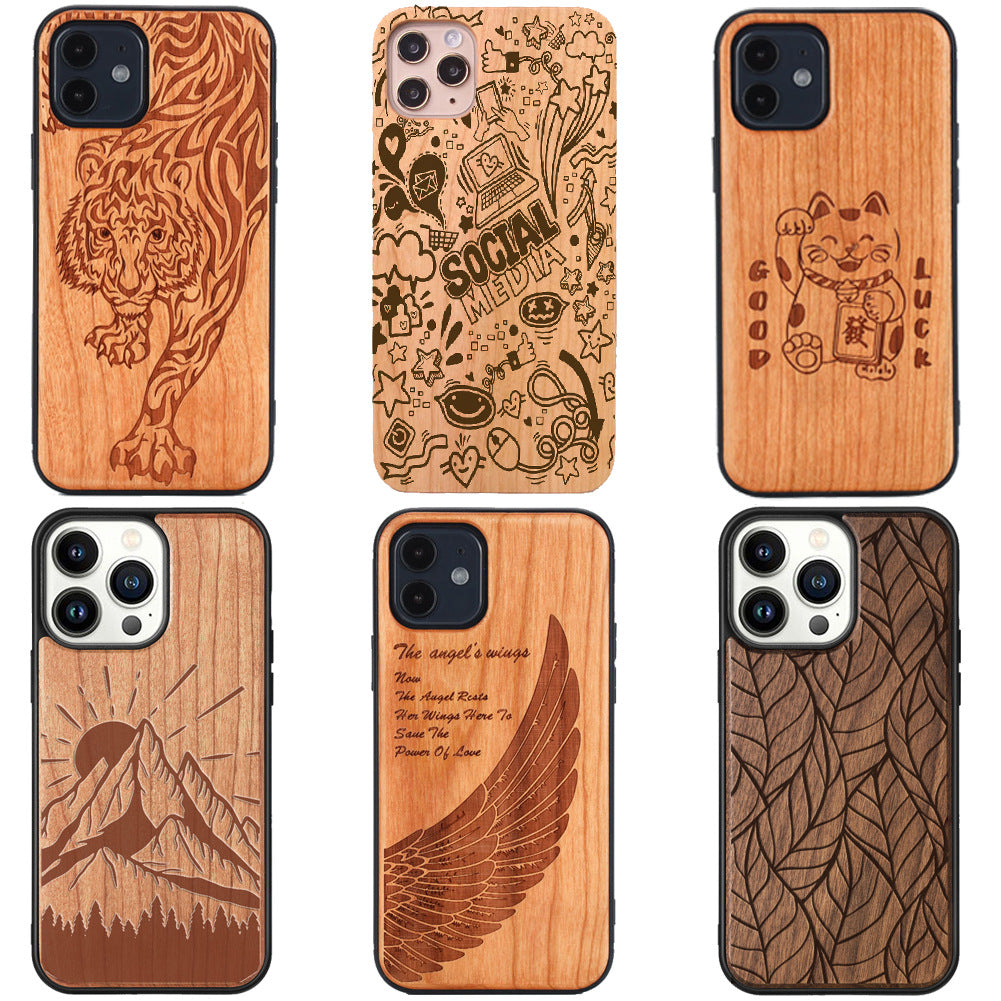 Custom Engraved Wooden Phone Case for iPhone 13 Pro & 15 Pro Max - Stylish & Durable Protection