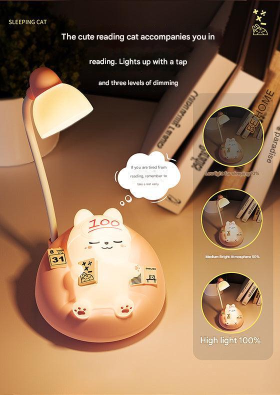 Adorable cat night light on white background