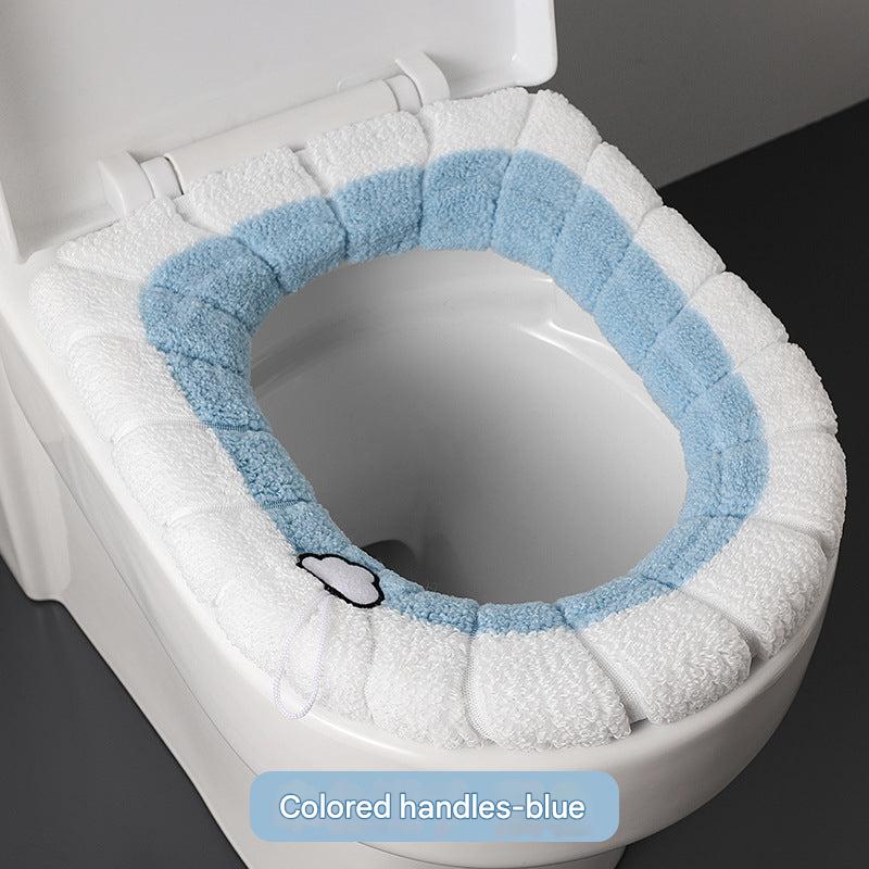 plush blue toilet seat cover with handle