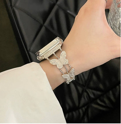 Luxury Butterfly Chain Watch Band for Apple Watch Series 7/8, Stylish Metal Bracelet with Crystals, Compatible with 38mm to 49mm Models