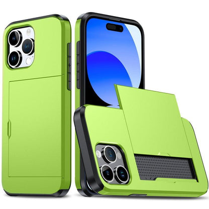 Versatile Shockproof Sliding Card Case for iPhone & Samsung - Durable PC+TPU with Multiple Colors