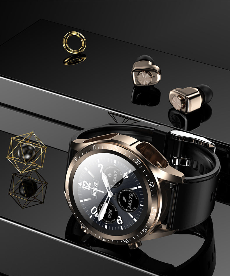 Smartwatch with earbuds front view
