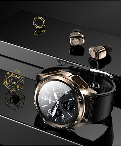 Smartwatch with earbuds front view