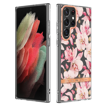 Stylish TPU + PC Protective Case for Samsung Galaxy S24 Series - Transparent Floral Design