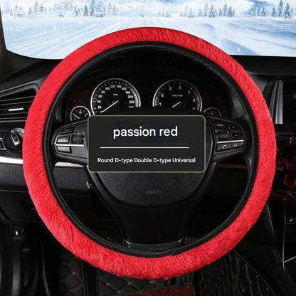 Luxurious red faux fur steering wheel cover