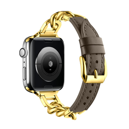 Stylish Leather Chain Link Band for Apple Watch Series 9, 8, 7, SE - Premium Denim Style - Compatible with Various Sizes