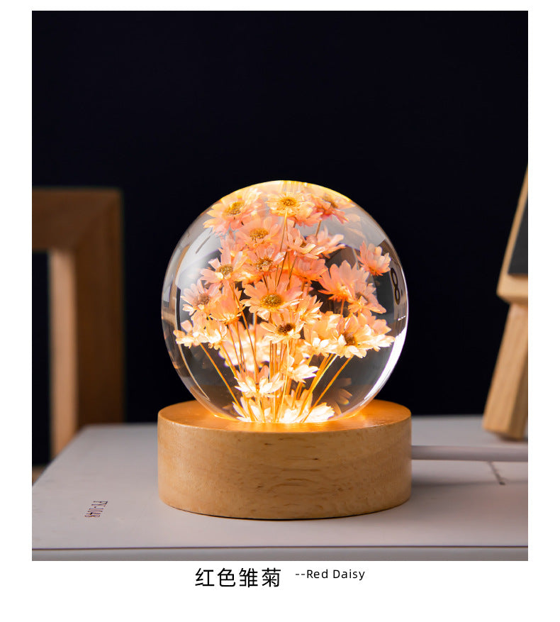 decorative 3D dandelion engraved crystal ball with LED light