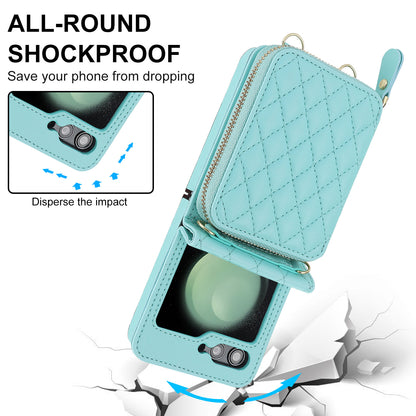 Stylish Samsung Z Flip 5 and Z Flip 6 Crossbody Phone Case with Card Holder - Durable PU+TPU Protection