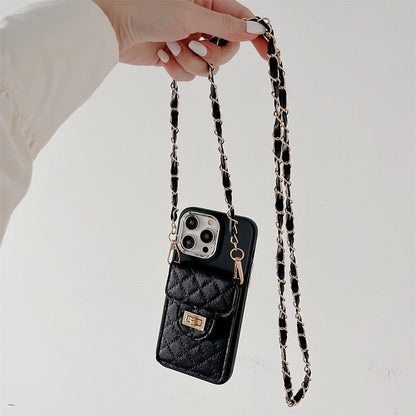 Luxurious Lock Closure Wallet Case for iPhone 15 Series - Versatile Crossbody Design with Chain Strap