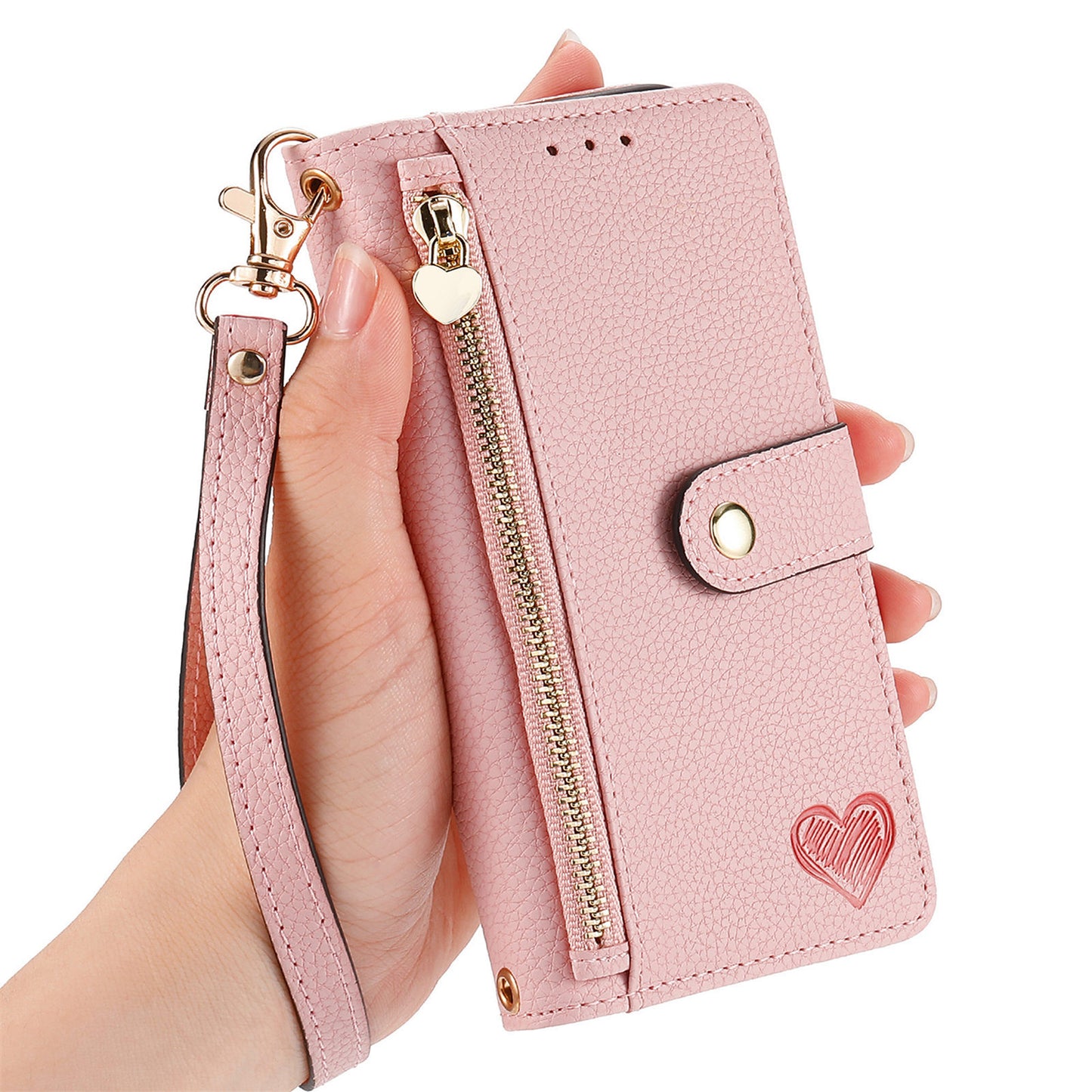 Stylish iPhone 16 Pro Max Heart-Shaped PU Leather Case with RFID Protection & Adjustable Strap