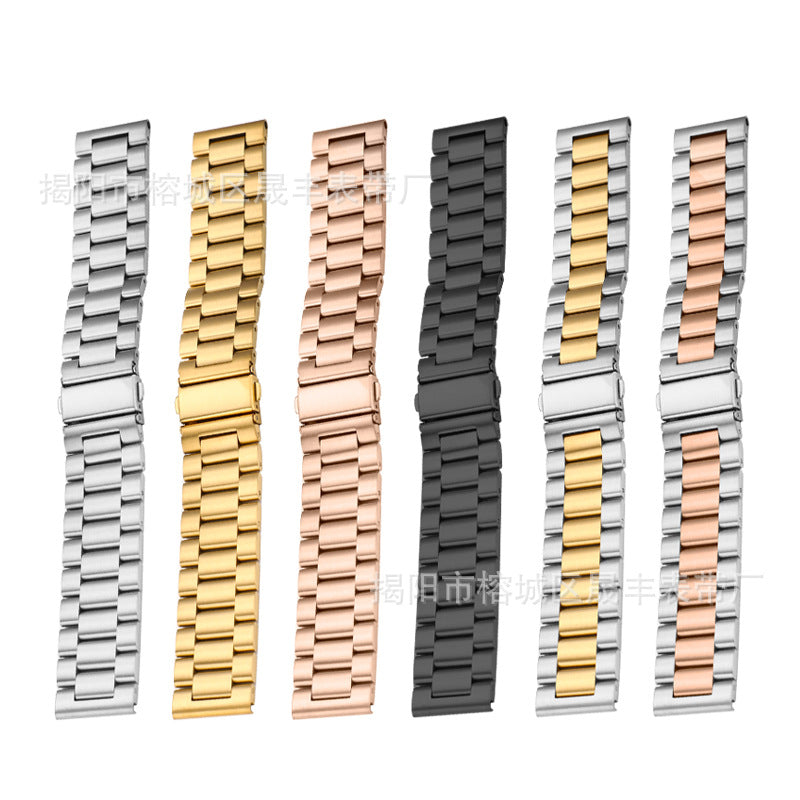 Stylish 3-Bead Stainless Steel Watch Band for Apple & Samsung Watches - Adjustable Sizes in Multiple Colors