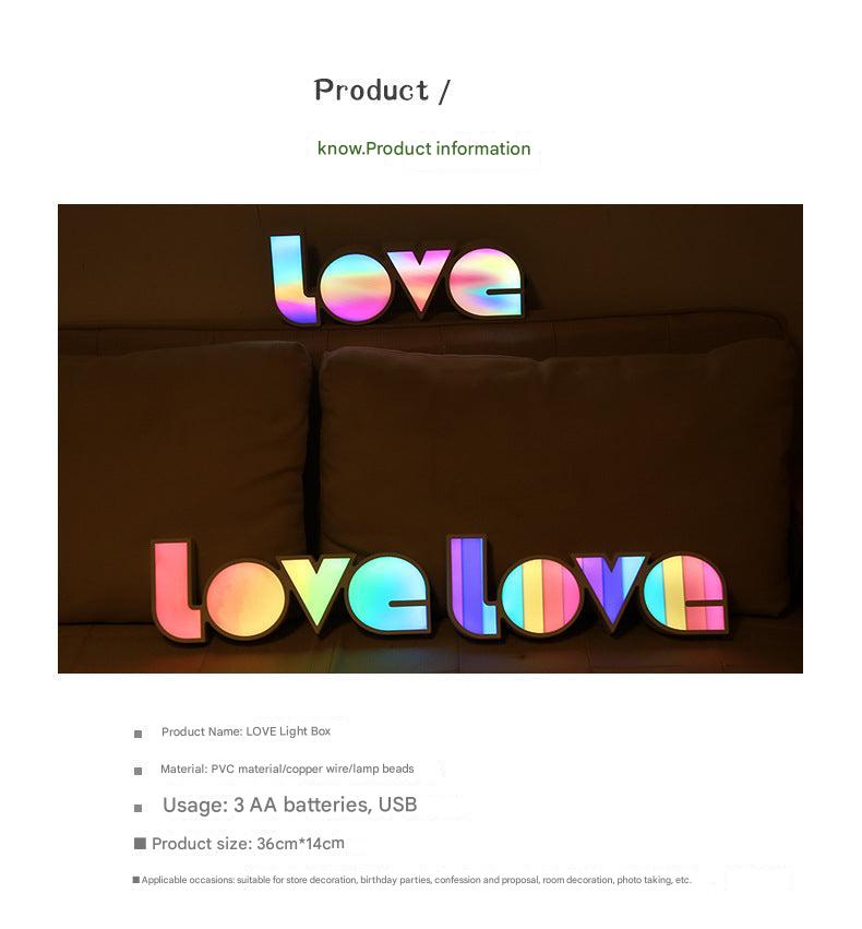 customizable LED love light box front view