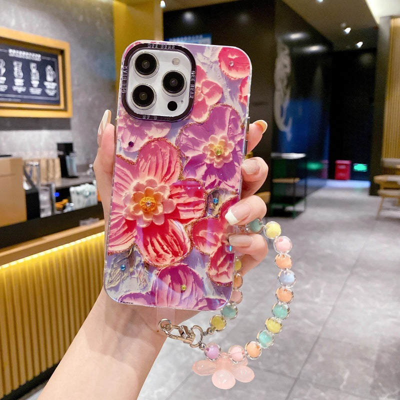 Vibrant 3D Resin Gem Rainbow Flower iPhone Case & Bracelet for iPhone 15/14/13 Series