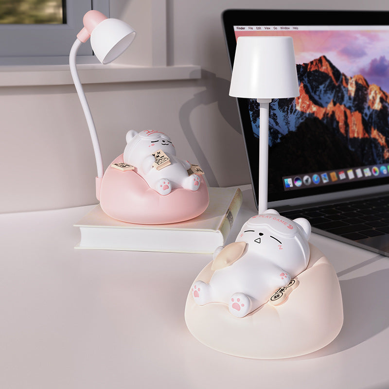 Eye-caring cat bedside lamp in pink