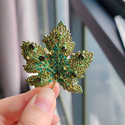 Elegant Alloy Leaf Brooch with Crystals - Image 1
