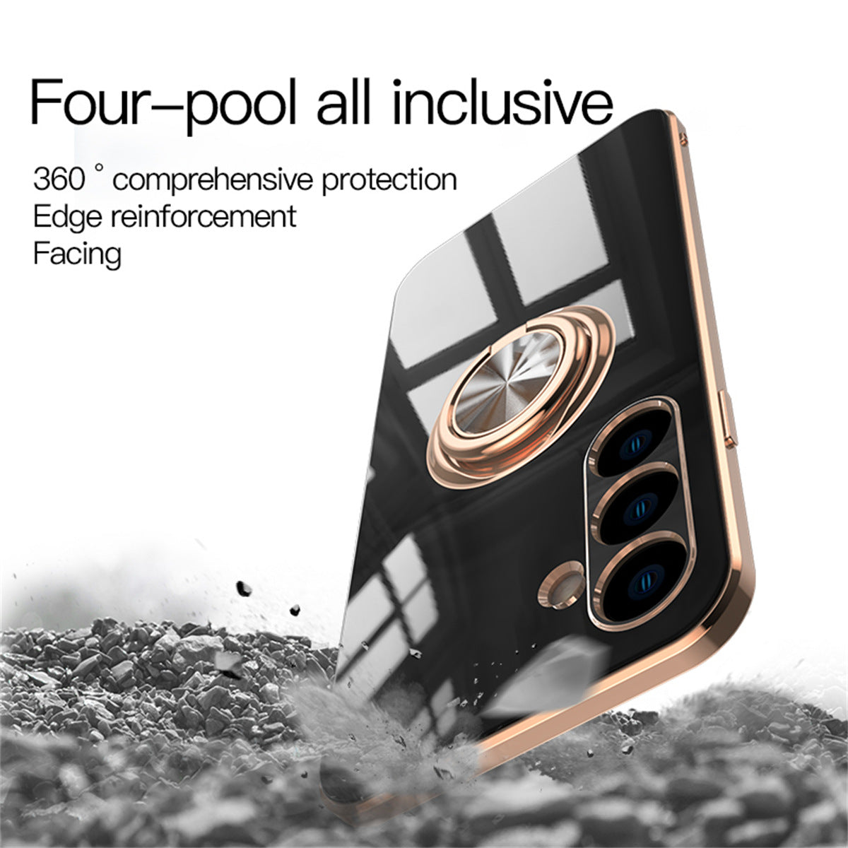 Premium Samsung S24 Ultra Protective Ring Case - TPU & Metal, 6D Electroplated, Shockproof & Stylish Design