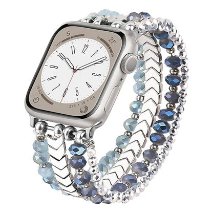 Elegant Crystal Beaded Apple Watch Band – Fashionable Stainless Steel Strap for 38mm/40mm/41mm and 42mm/44mm/45mm Models