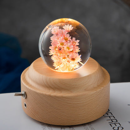 unique dandelion-engraved crystal desk lamp with wood base